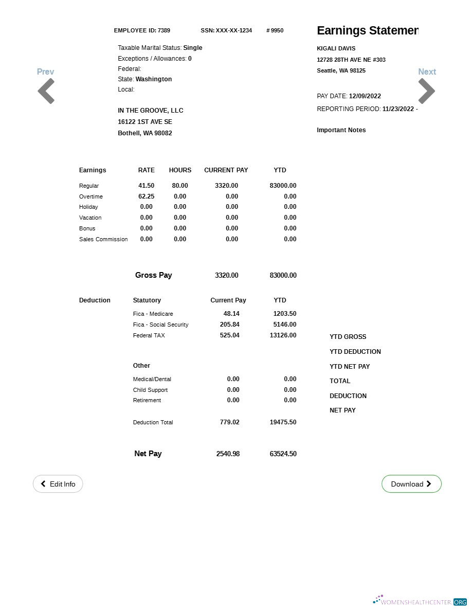 Download IN THE GROOVE, LLC earnings statement template in Word and PDF formats.pdf, 1 Photoshop template